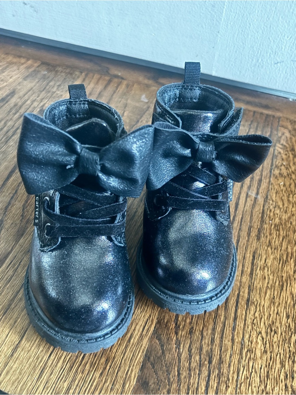 Carter's Black Bow Lace-Up Girls Boots size 4